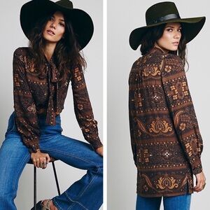 Novella Royale Revolve Brown Button Down Dress Top in brown size S